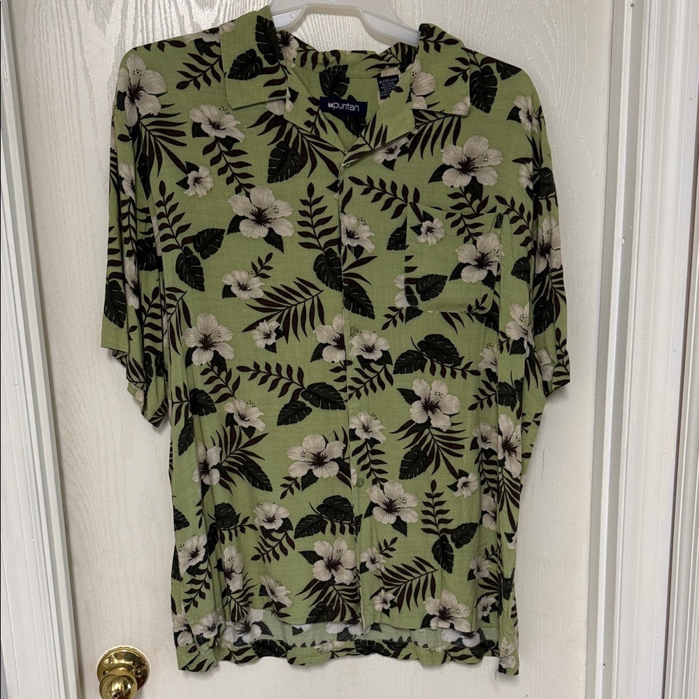 Puritan Green and Black Floral Shirt